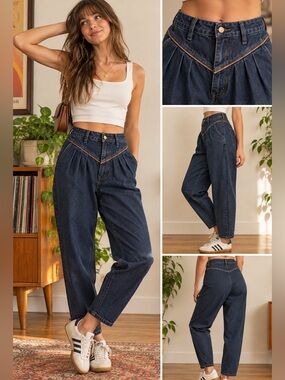 Vintage Sears High Waisted Pleated Jeans Size 14 Dark Wash